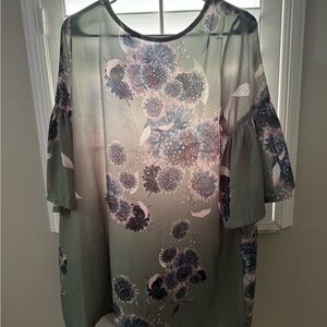 Bryn Walker Olive Green Tunic with Pink Floral Accent